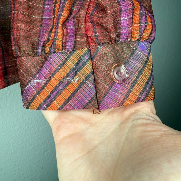 Vintage Blouse 70s Miss Capri Check Plaid Secretary Bow Blouse | Small - Picture 7 of 13